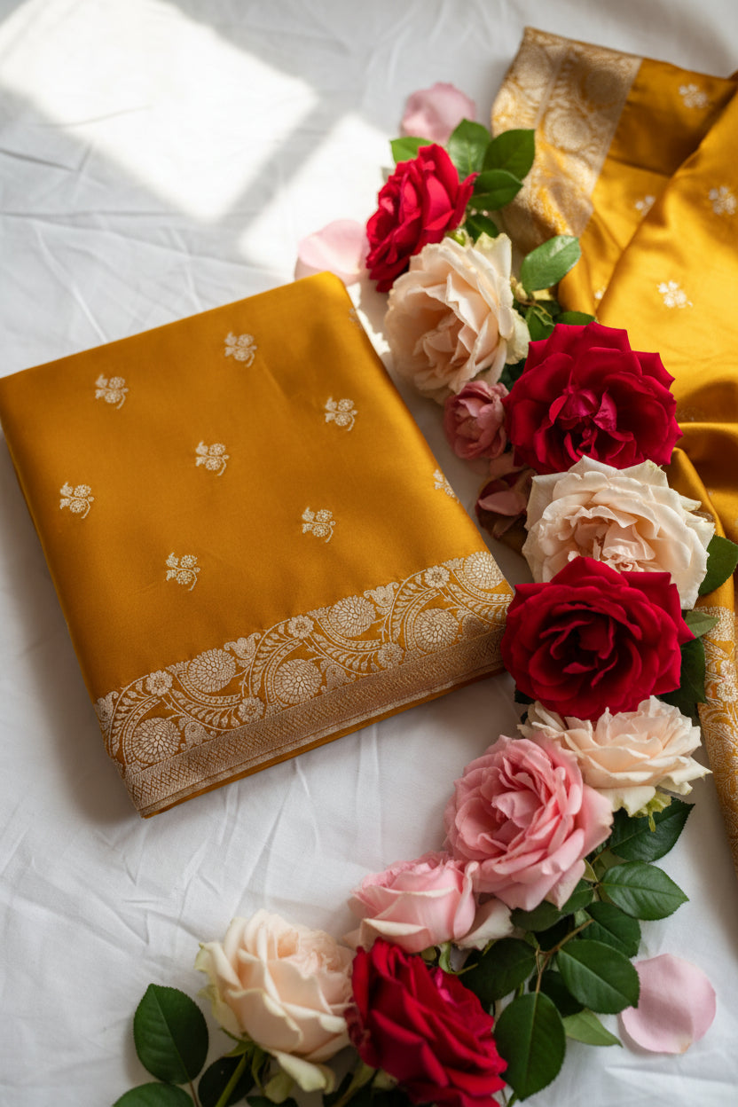 Banarasi yellow silk saree