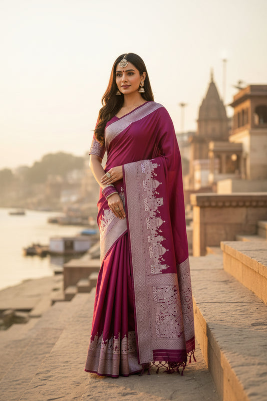 Purple Mashru Saree