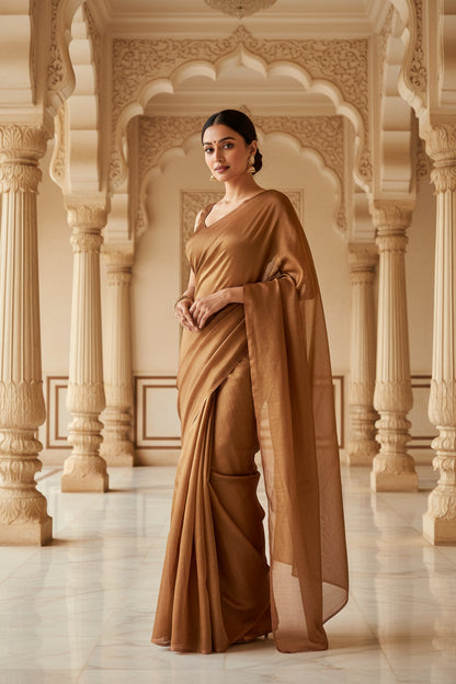 Golden tissue saree