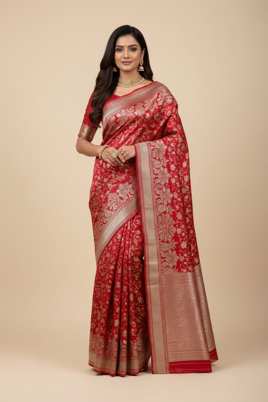 Red Mashru Saree