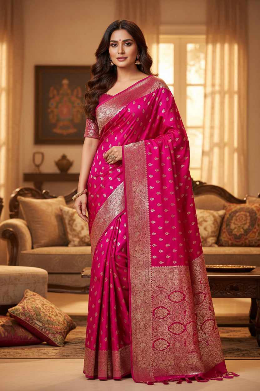 Banarsi pink mashru silk saree
