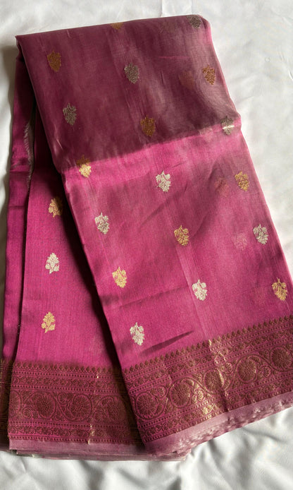 Pink Banarasi Tissue silk saree
