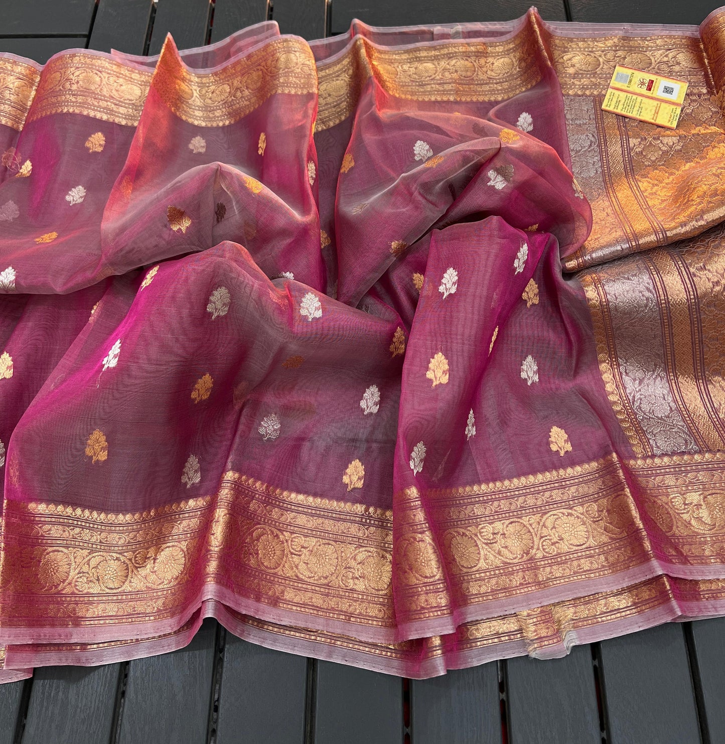 Pink Banarasi Tissue silk saree