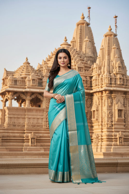 Blue and Green Tissue Saree