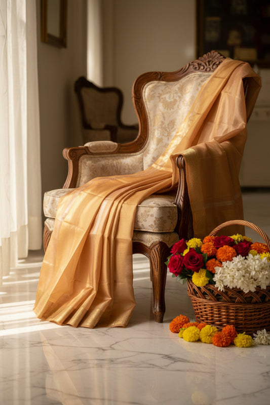 Pink and Brown Tissue Saree