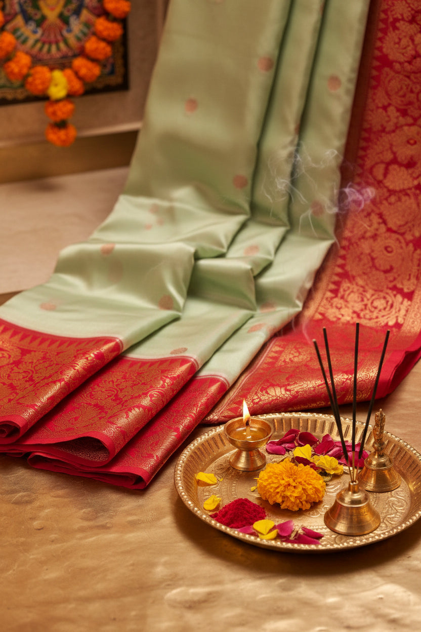 Pistachio color silk saree