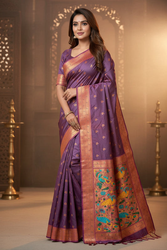 Baingan color Silk Saree
