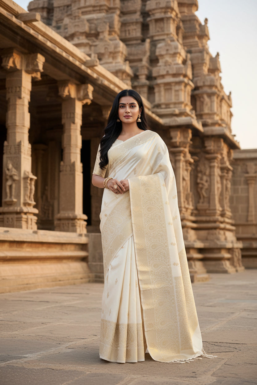 White silk saree