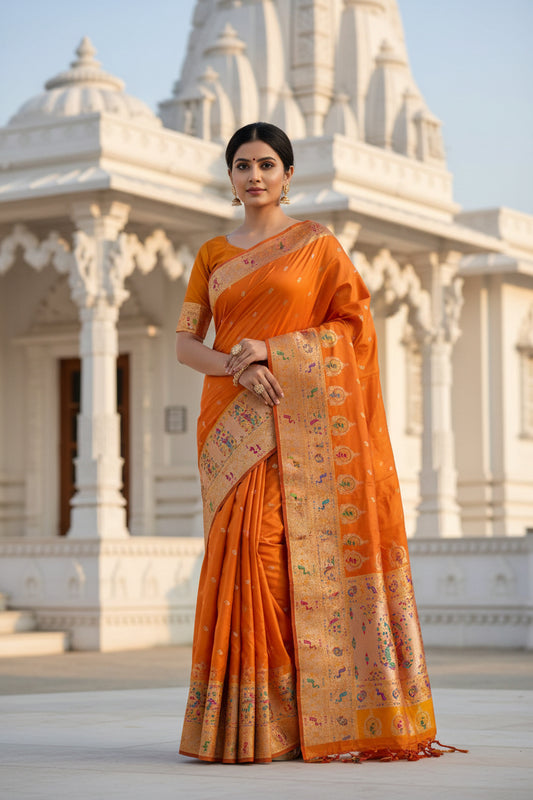 Orange Paithani