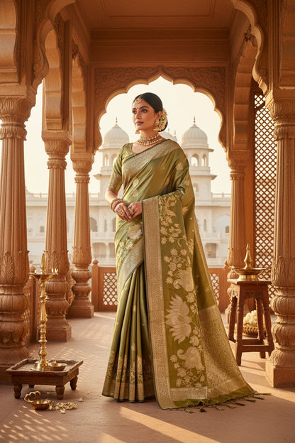 Mehandi color silk saree