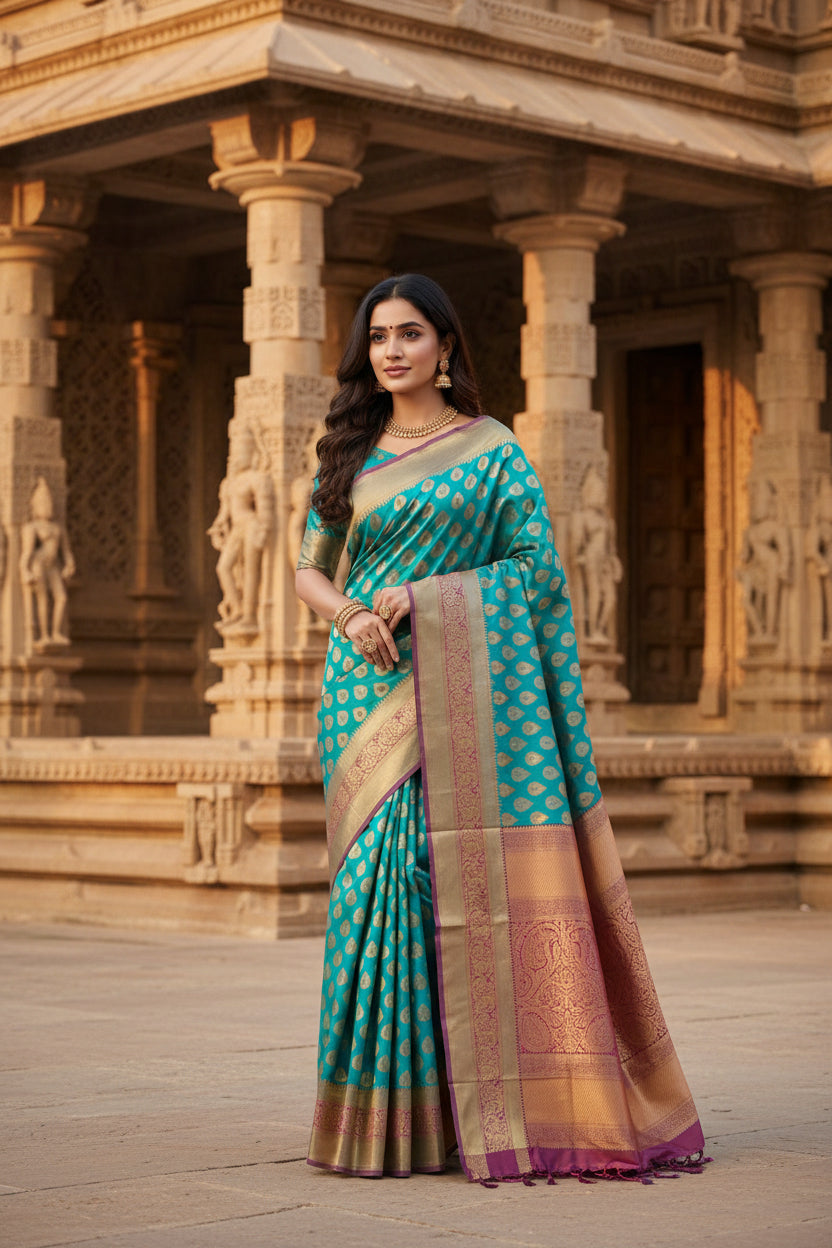 Peaock color silk saree