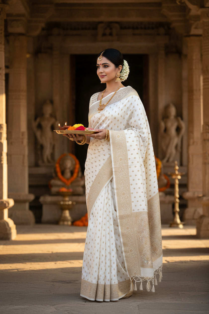 White silk saree