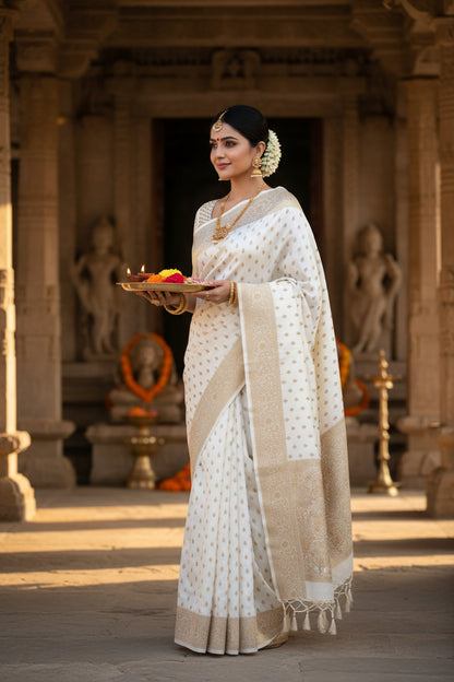 White silk saree