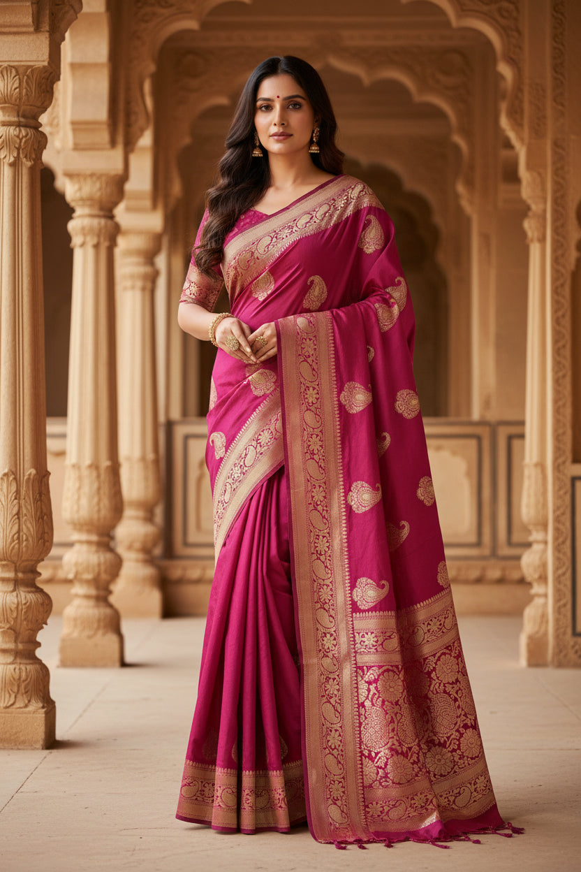 Banarsi pink silk saree