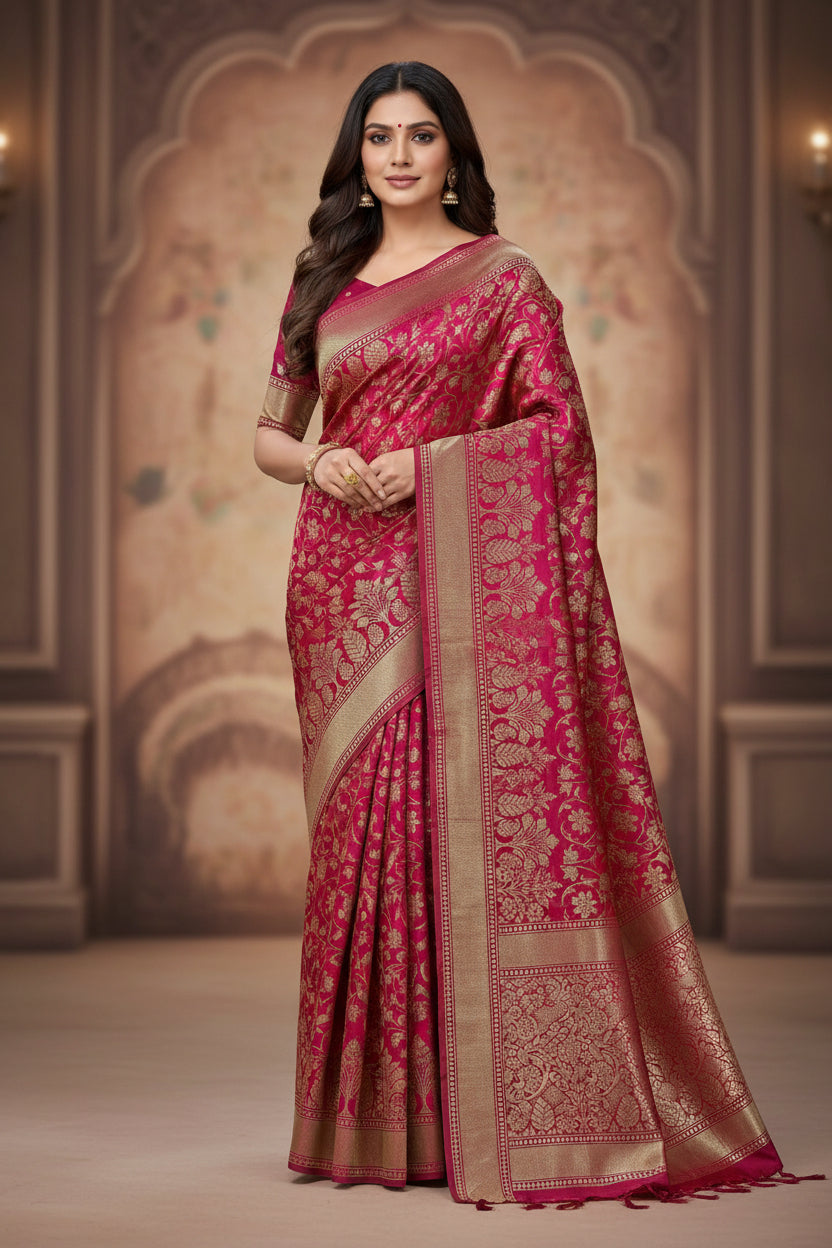 Banarasi Mashru Pink Saree