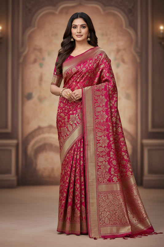 Banarasi Mashru Pink Saree