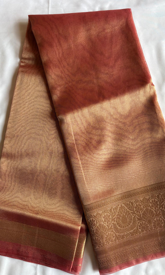 Red and pink banarsi Tissue silk saree