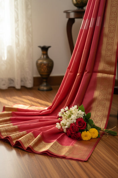 Red and Pink Tissue Saree