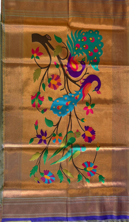 Golden Green Tone Paithani