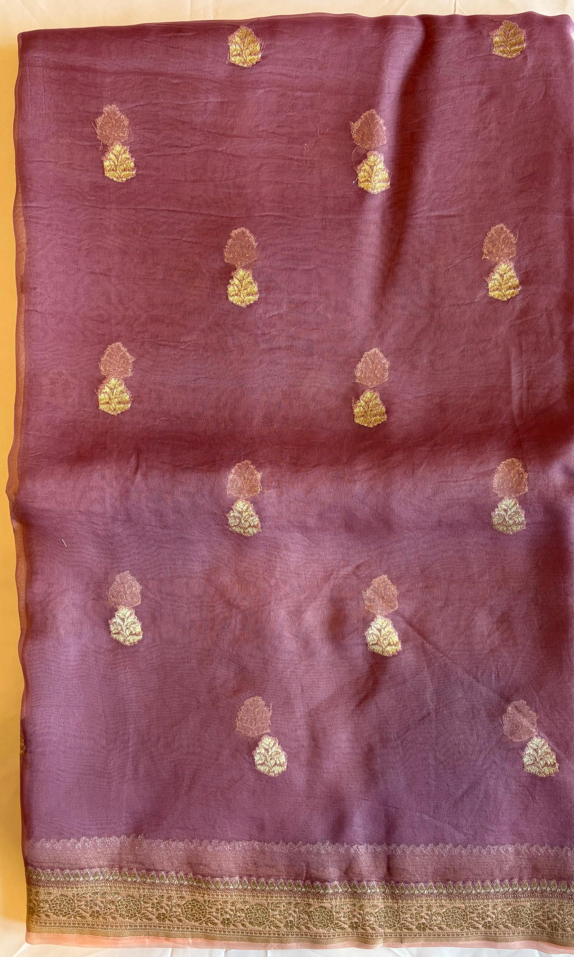 Banarasi lavendor color kora organza silk saree