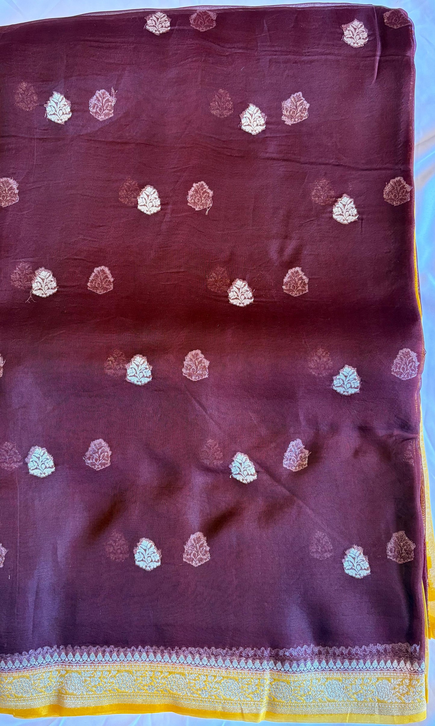 Banarasi dark maroon kora organza saree