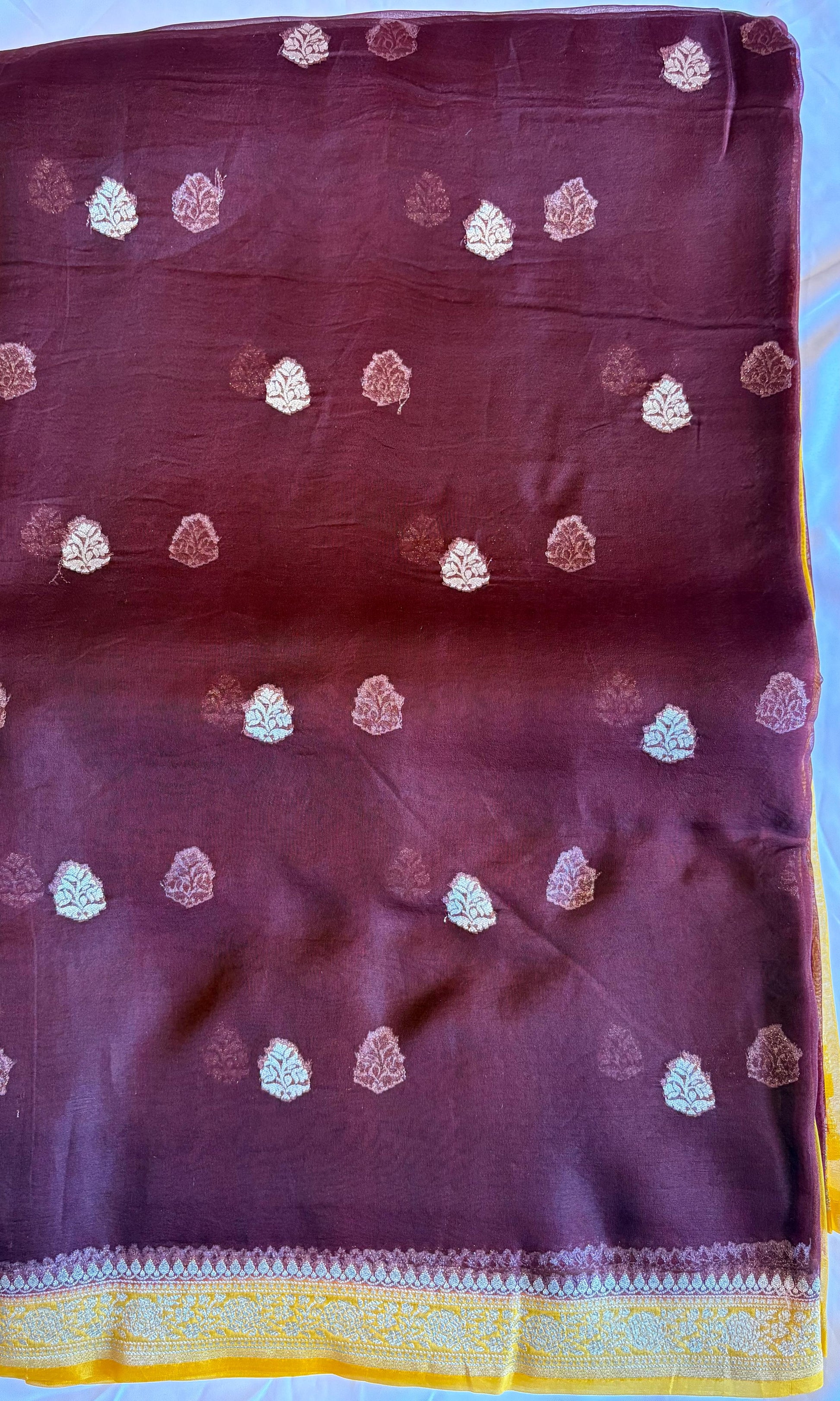 Banarasi dark maroon kora organza saree