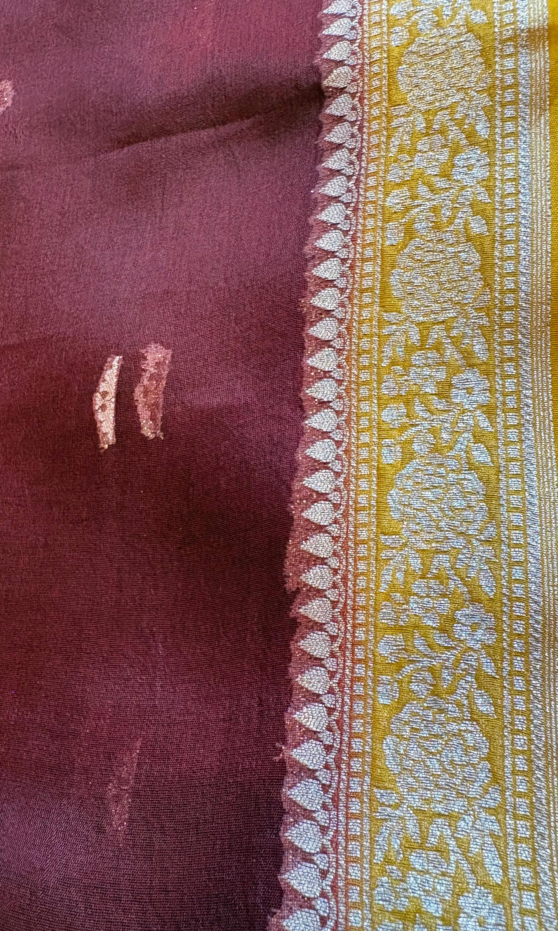 Banarasi dark maroon kora organza saree