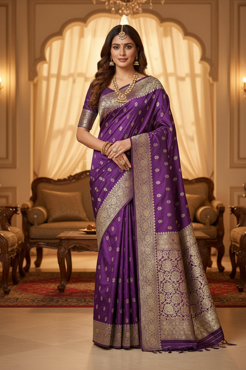 Banarasi  purple Mashru silk saree