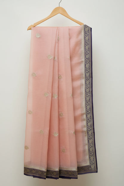 Banarasi pure kora organza peach si saree
