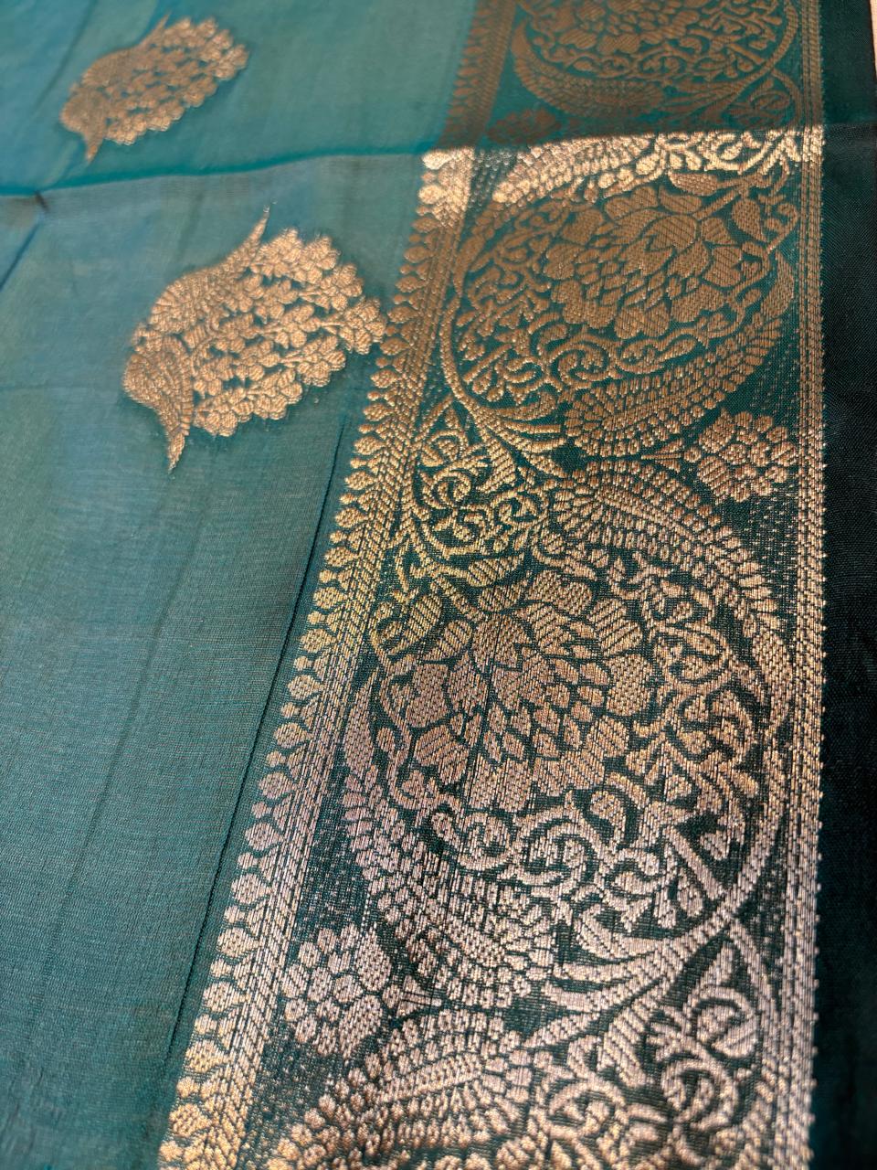 Peacock color Organza Saree