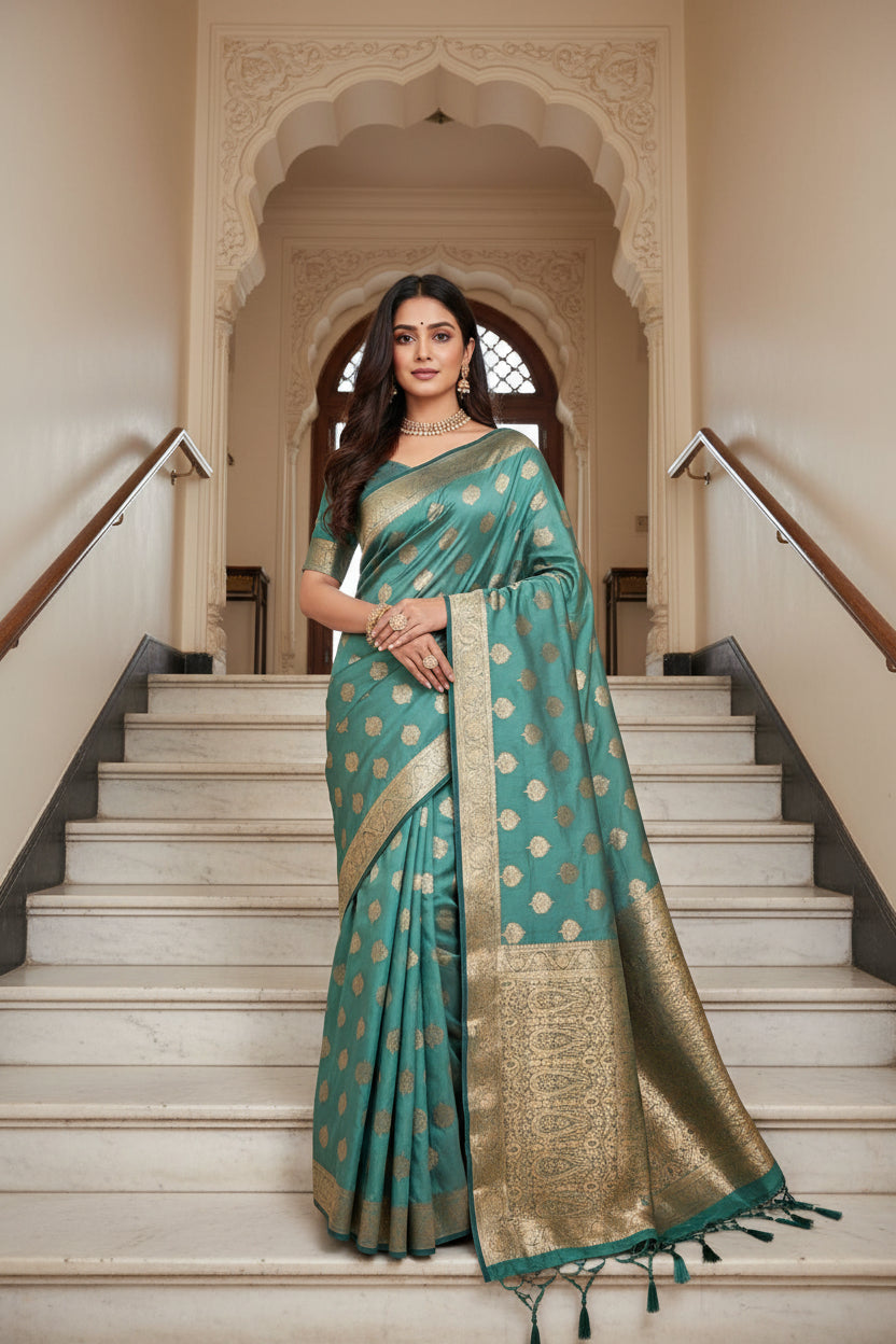 Peacock color Organza Saree