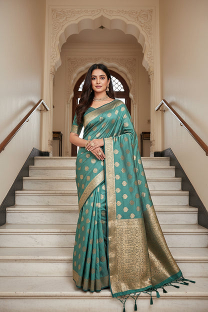 Peacock color Organza Saree