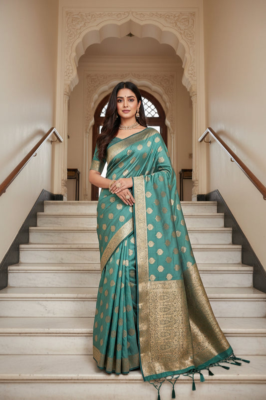 Peacock color Organza Saree