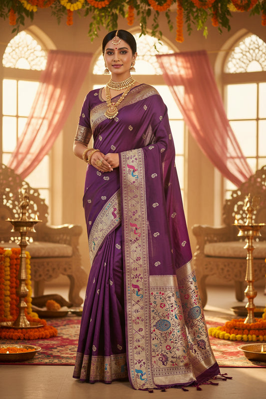 Purple Paithani Silk Saree