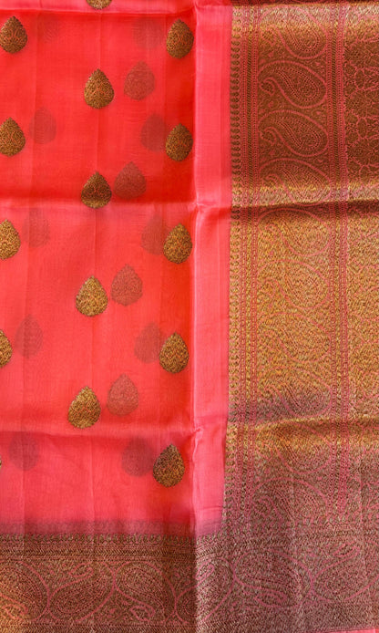 Banarasi pure kora organza pink silk saree