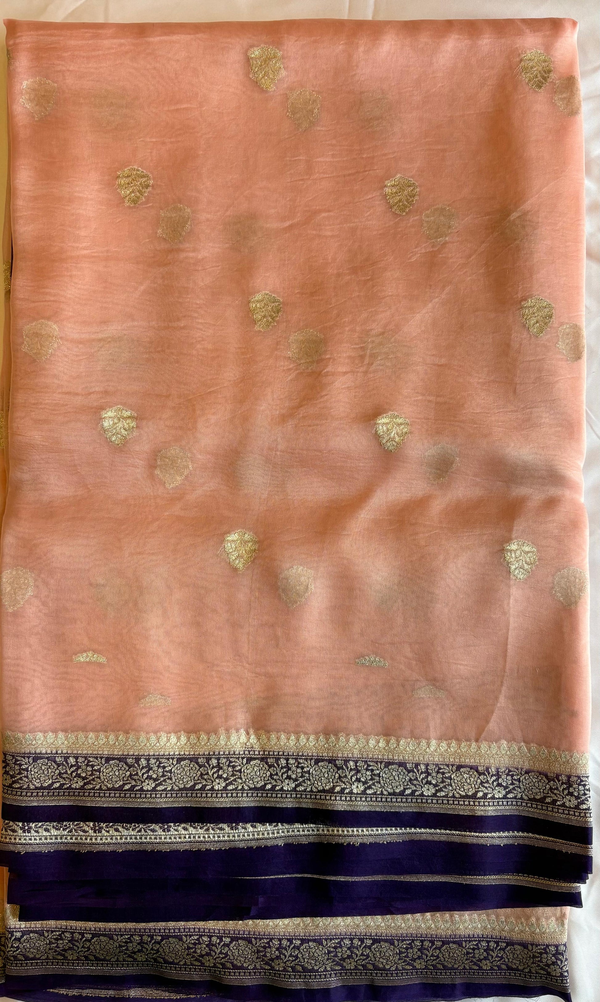 Banarasi pure kora organza peach si saree
