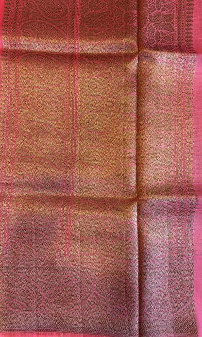Banarasi pure kora organza pink silk saree