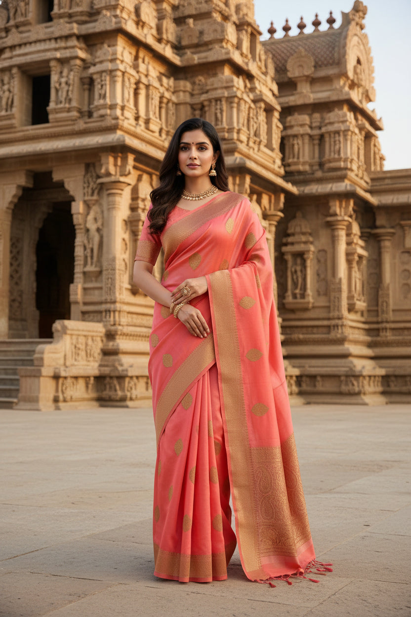 Banarasi pure kora organza pink silk saree