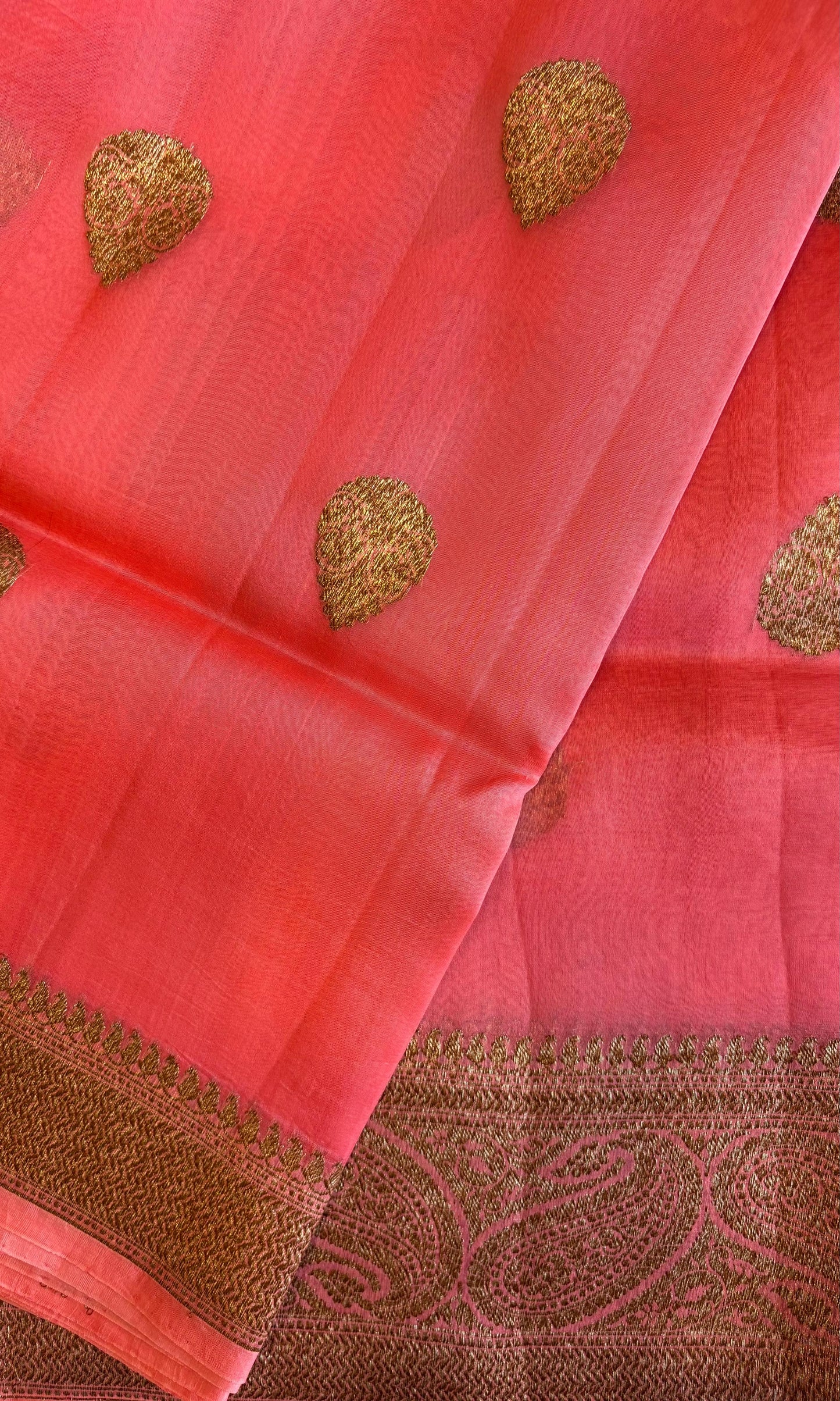 Banarasi pure kora organza pink silk saree