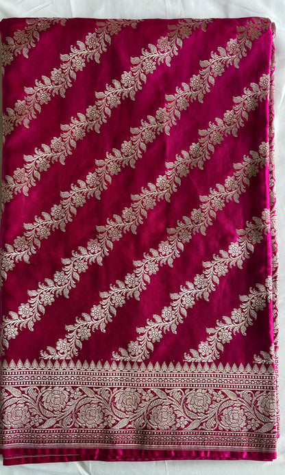 Banarasi pink semi katan silk saree