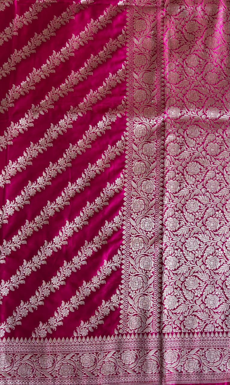 Banarasi pink semi katan silk saree