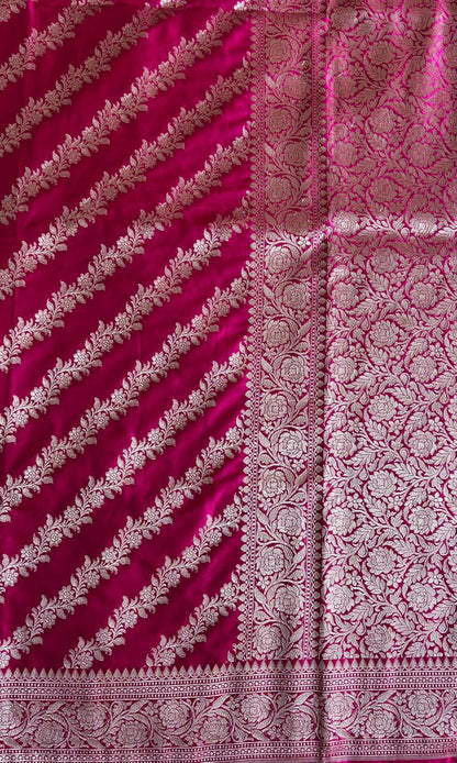 Banarasi pink semi katan silk saree