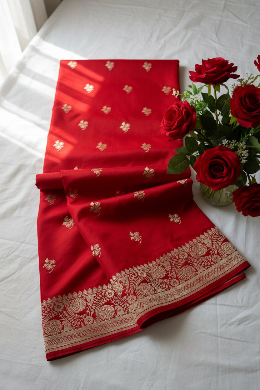 Banaras red mashru silk saree