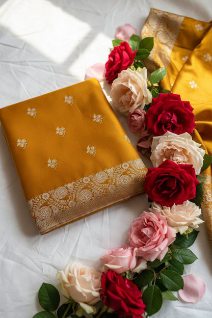 Banarasi yellow silk saree