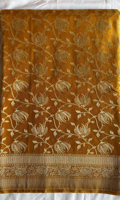 Banarsi yellow silk saree
