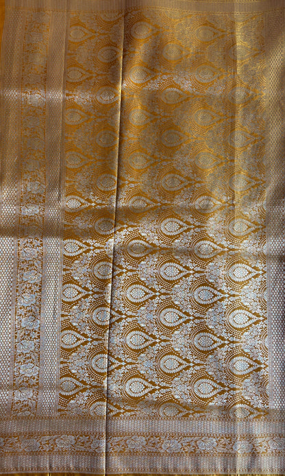 Banarsi yellow silk saree